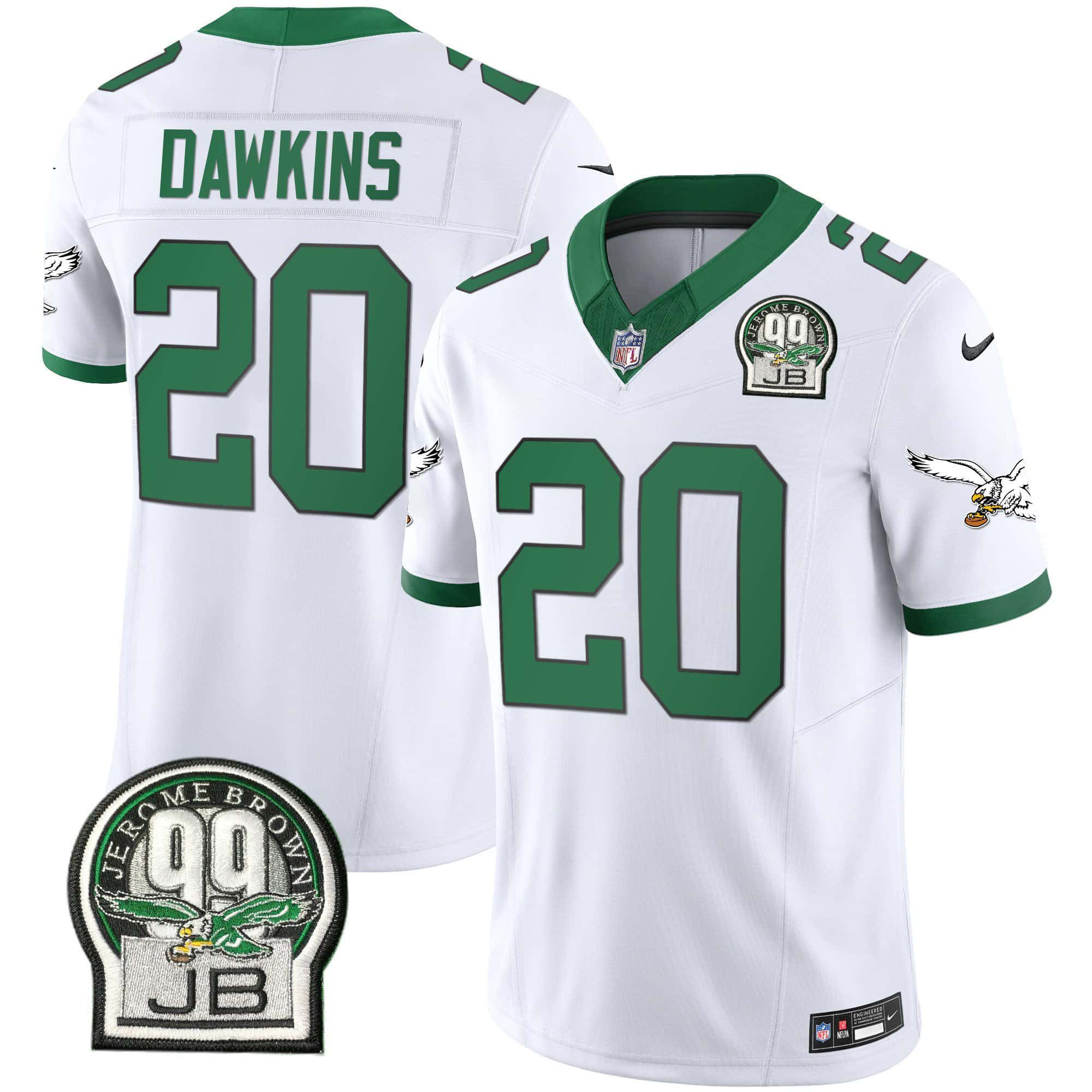 Men Philadelphia Eagles 20 Dawkins White 2024 Nike Jerome Brown Patch Alternate Limited NFL Jersey